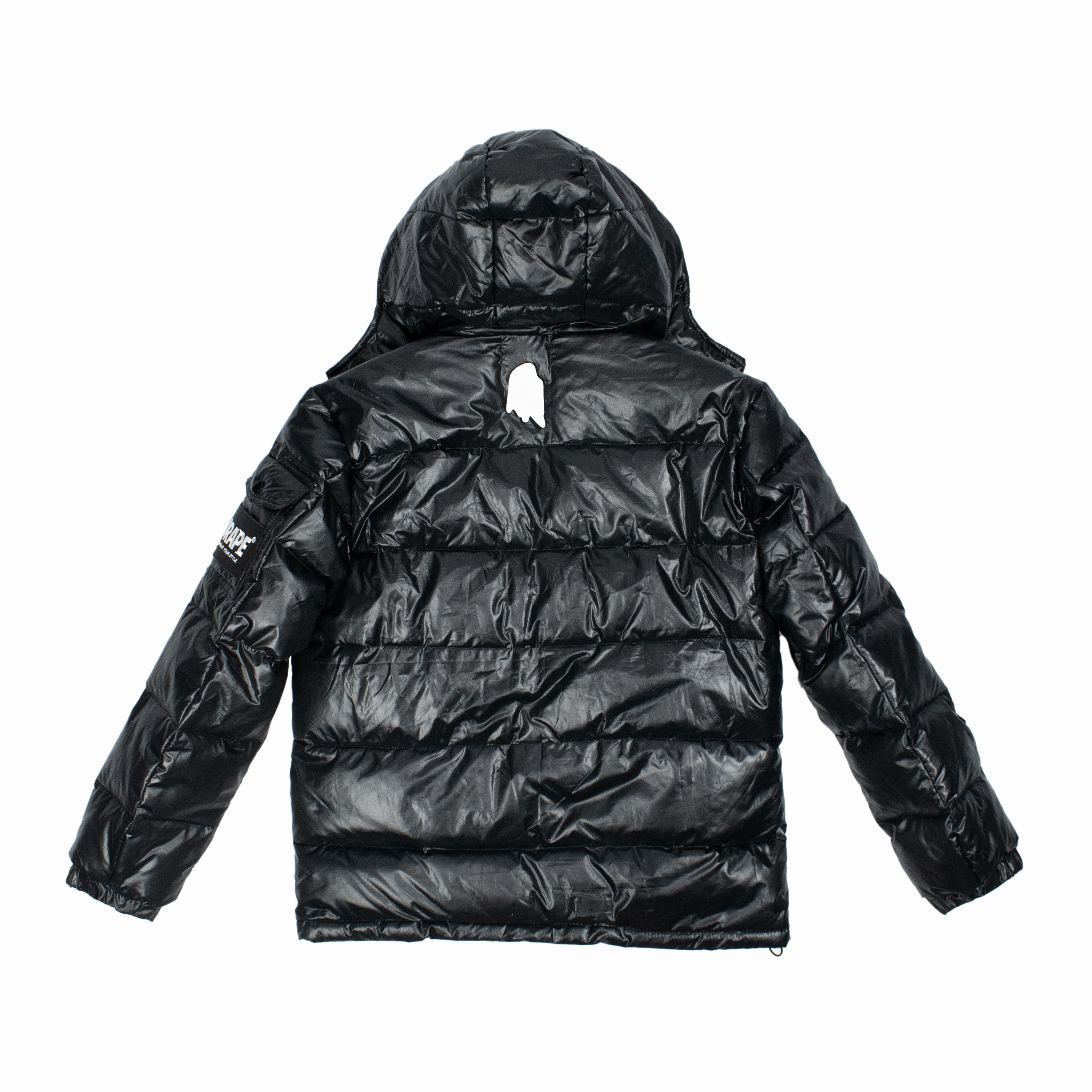 GLOSSY BLACK DRAPE PUFFER