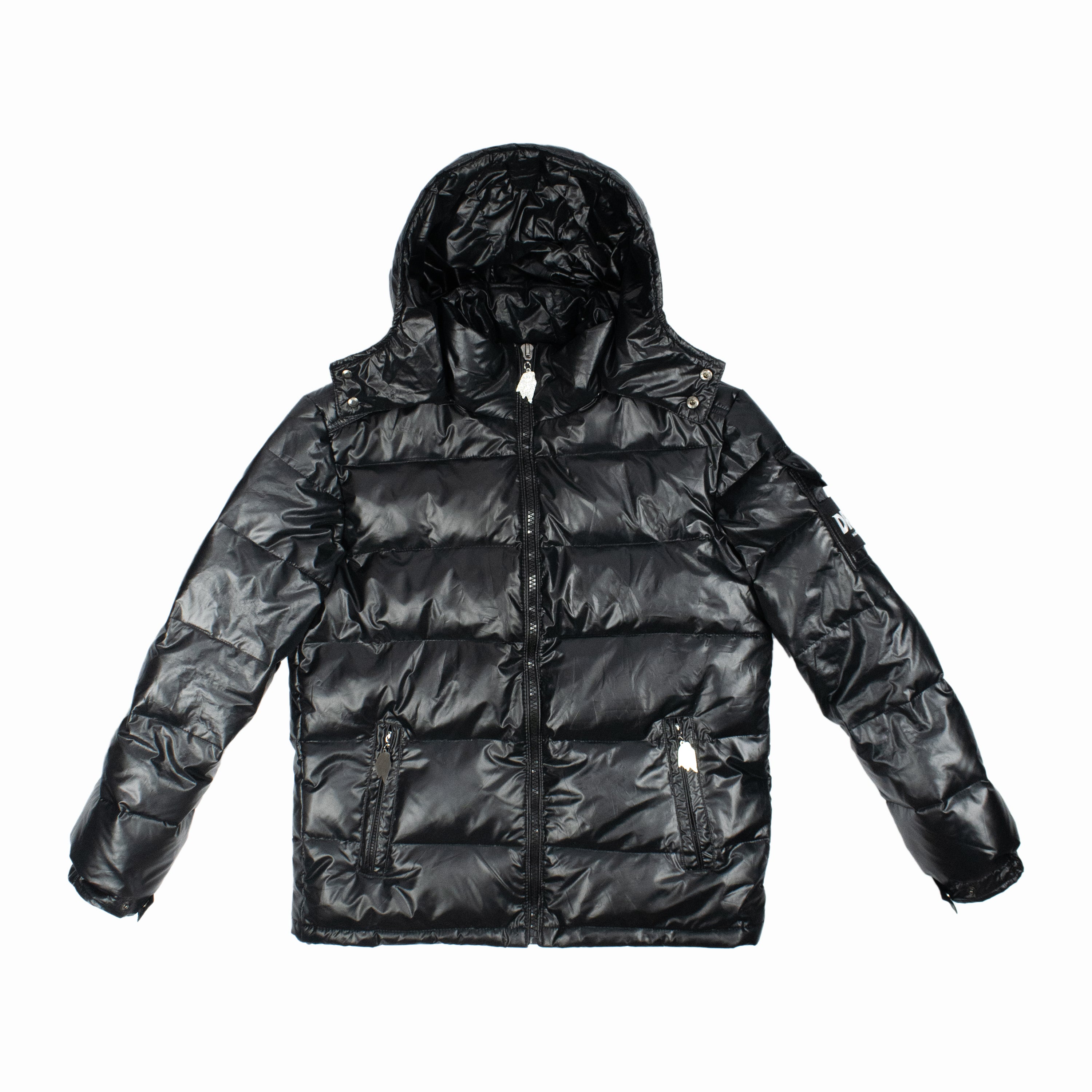 GLOSSY BLACK DRAPE PUFFER